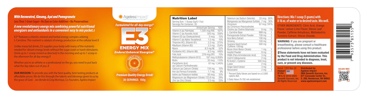 Ageless Impact--Look And Feel Your Best! e3 Energy Drink Mix