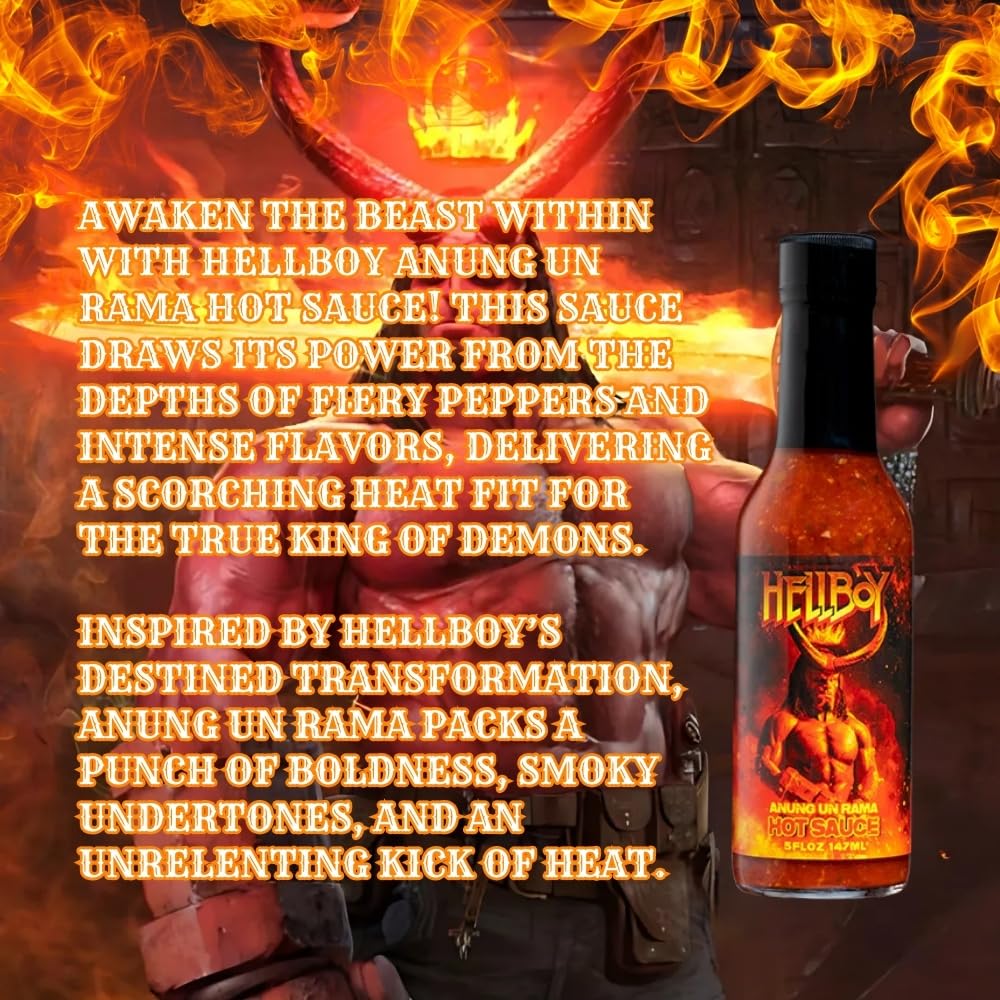 HELLBOY ANUNG UN RAMA Hot Sauce, Officially Licensed Hellboy 2019 Movie Hot Sauce “Anung un Rama." This is the stuff Demons are raised on! A Hellish