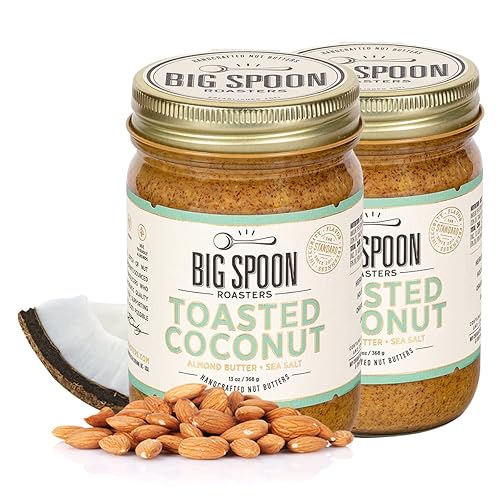 Big Spoon Roasters Toasted Coconut Almond Butter with Sea Salt - Keto Friendly, Low Sugar Almond Butter - Crunchy & Bee-Friendly Almonds - Gourmet