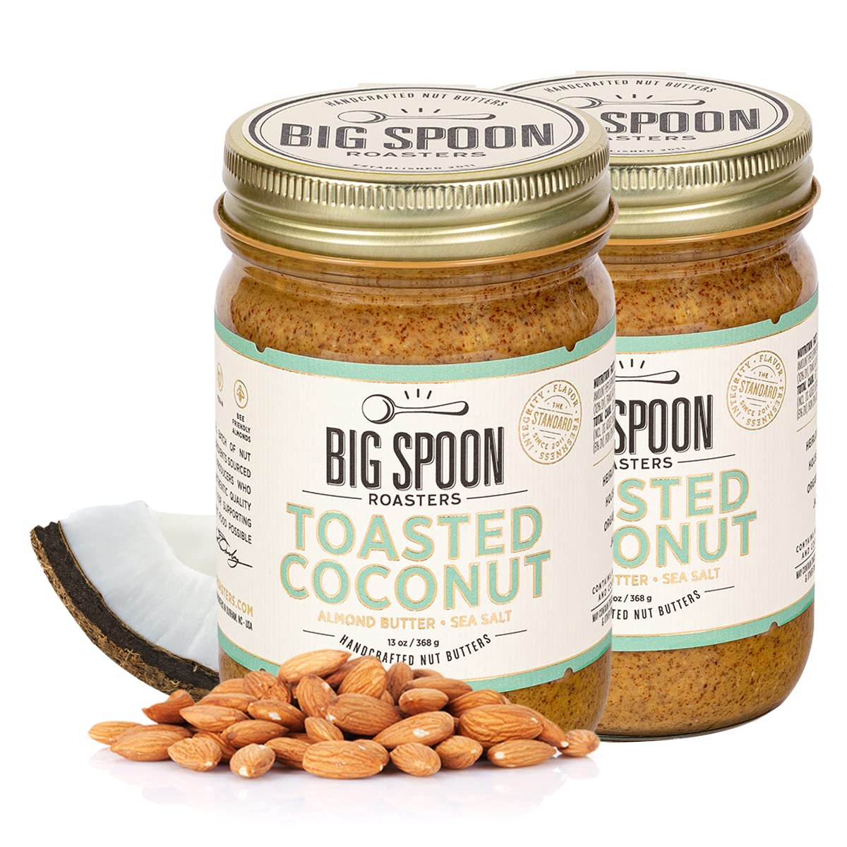 Big Spoon Roasters Toasted Coconut Almond Butter with Sea Salt - Keto Friendly, Low Sugar Almond Butter - Crunchy & Bee-Friendly Almonds - Gourmet