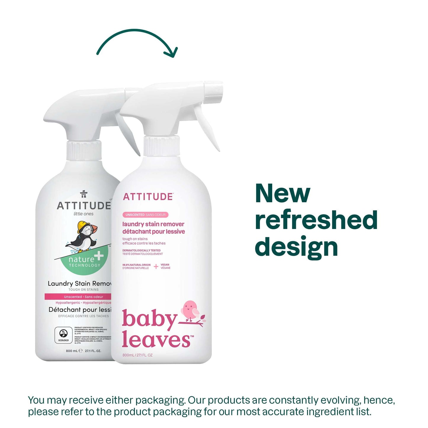 ATTITUDE Baby Laundry Stain Remover, Plant and Mineral-Based Ingredients, Vegan and Cruelty-free Household Products, Unscented, 27.1 Fl Oz