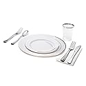 " OCCASIONS " 320 pcs/40 Guest-Full Tableware Set-Wedding Disposable Plastic Plates Silverware, Silver Rimmed Tumblers and White Paper Napkins (Combo