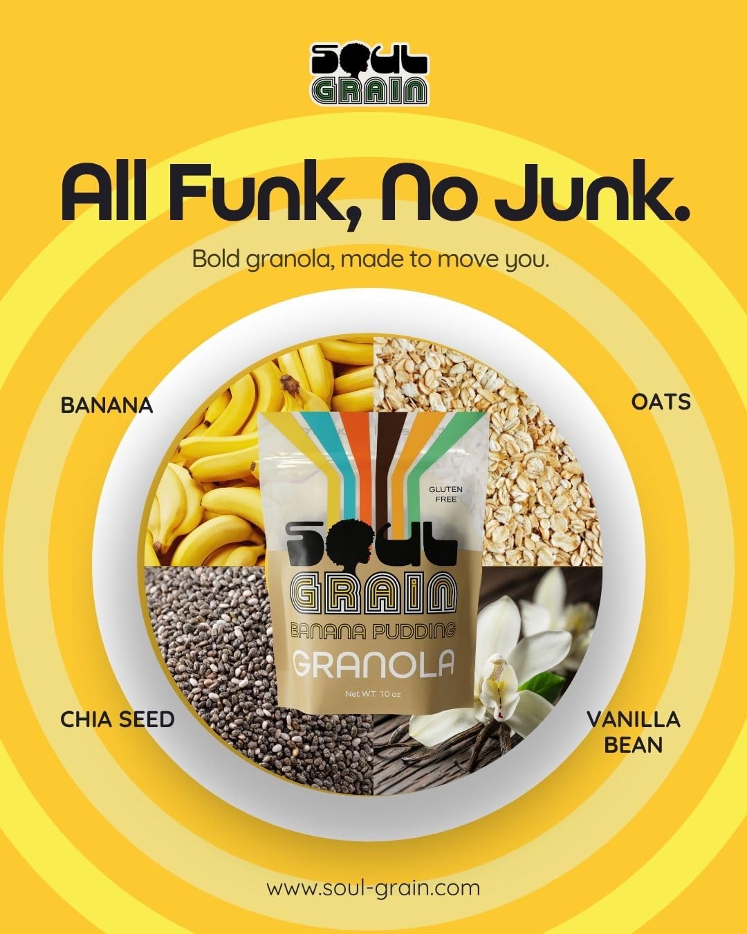 Soul Grain Banana Pudding Granola - 10oz Naturally Sweetened Hand-Crafted Gluten Free with Nostalgic Banana & Vanilla Flavor - Made with Amaranth