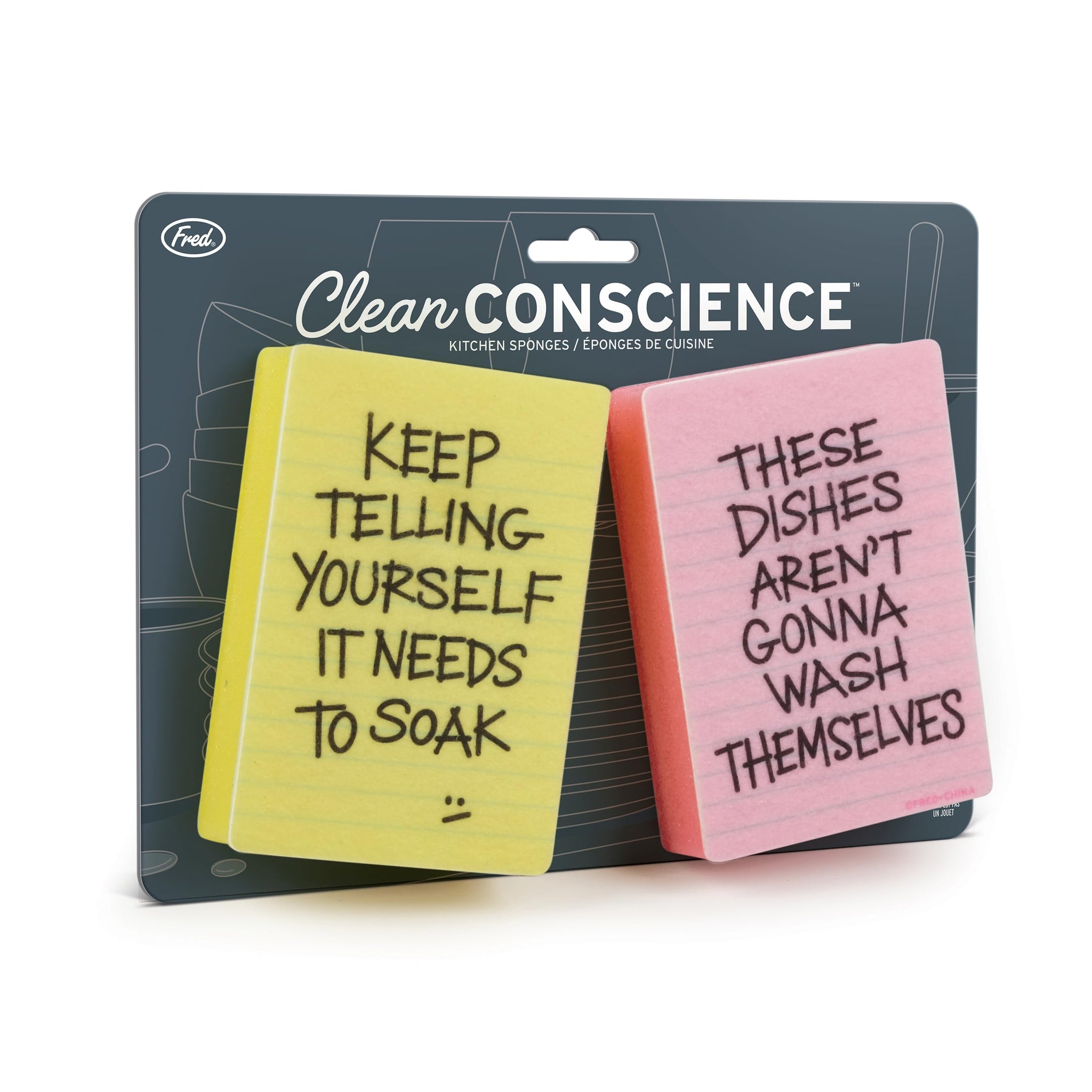 Genuine Fred Clean Conscience Kitchen Sponges - Set of 2 Passive-Aggressive Dish Sponges with Funny Notes - Multi-Layer Scrubbers for Dishes and Mess