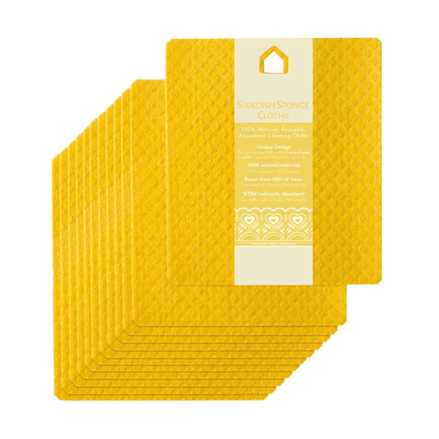 deltaXTRA Swedish Dishcloths for Kitchen 12-Pack - Absorbent Sponge Cloth with House-Shaped Eyelet for Hanging - Reusable Eco-Friendly Dishcloth Set