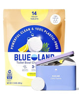 BLUELAND Toilet Bowl Cleaner Tablets, Starter Set, 14 Count with Tin, Lemon Cedar, Plastic-Free, No Harsh Chemicals, Plant-Based