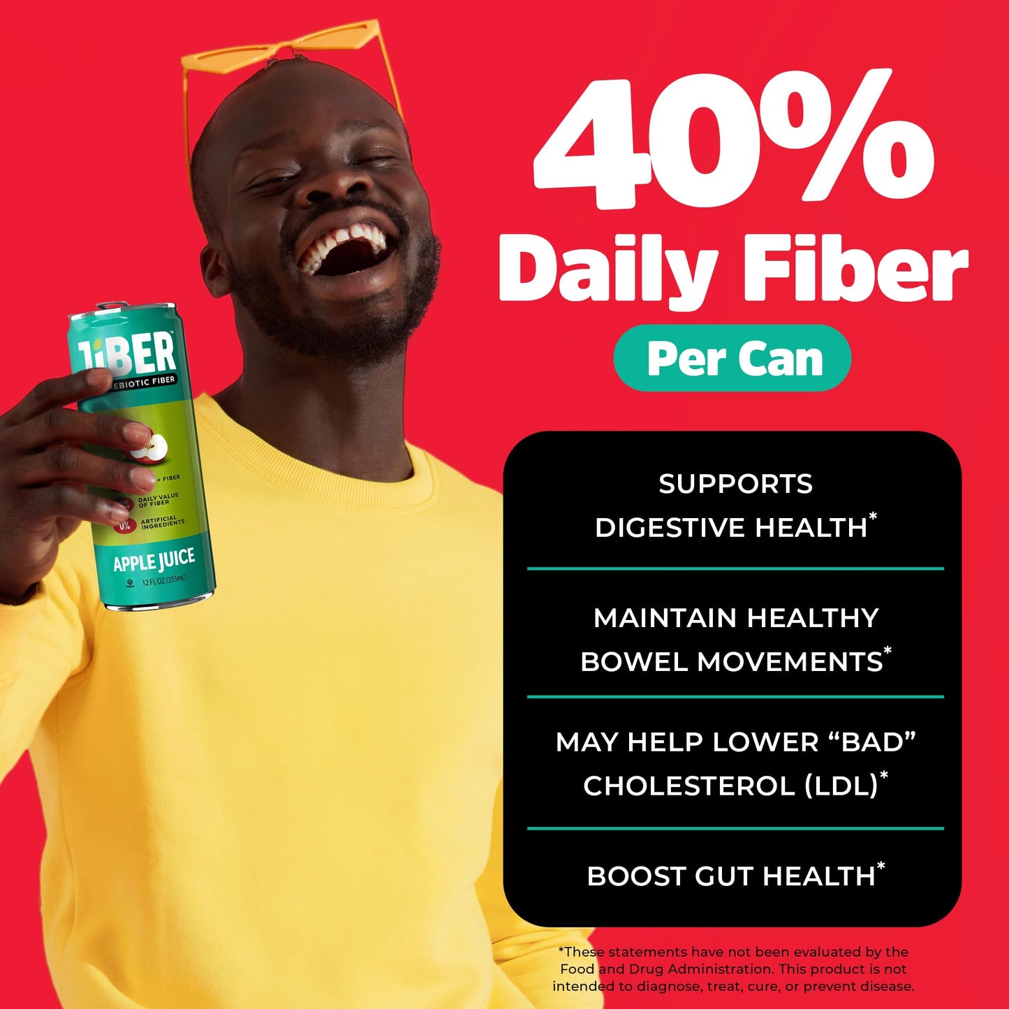JIBER High Fiber Apple Juice Drink - No Sugar Added - 12 fl oz Apple Juice Cans with 40% Daily Fiber - Prebiotic Drink- Healthy Drinks for Kids