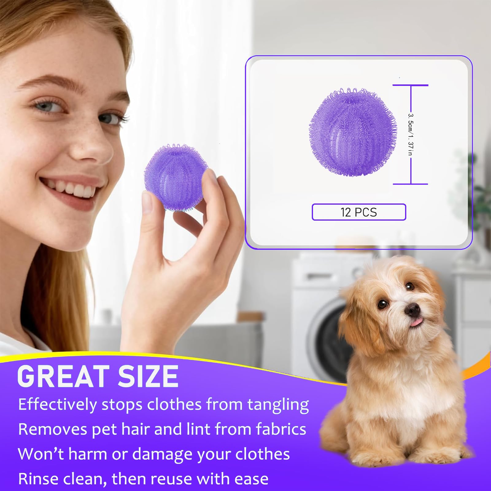 Pet Hair Remover for Laundry, Reusable Dog & Cat Hair Catcher Balls for Washer and Dryer, Laundry Fur and Lint Remover Tool for Clothes, Bedding