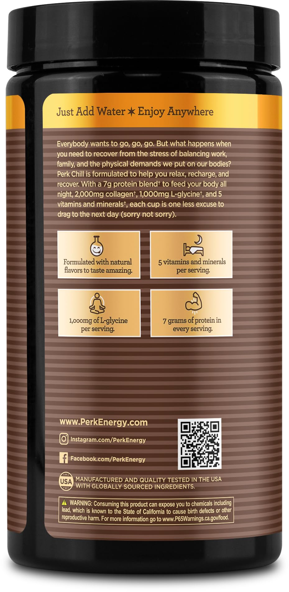 Perk Chill Drink Mix (Chai Latte) 18 Servings - Calming Melatonin-Free Nighttime Sleep Aid Support with Magnesium & L-Glycine, Soy-Free, Peanut-Free
