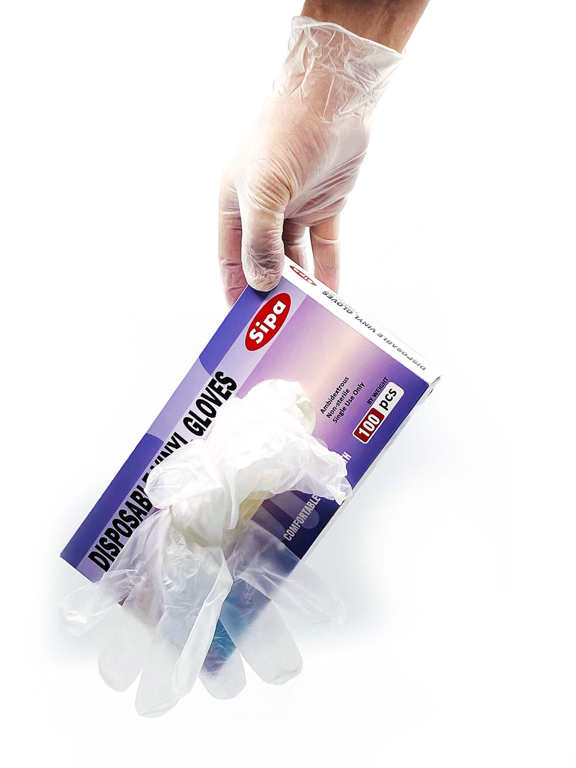 SIPA 100 PCS Disposable Vinyl Clear Gloves, Food Service Gloves, Ambidextrous Gloves, Powder-Free, Latex-Free, Dispenser Box (Extra Large)