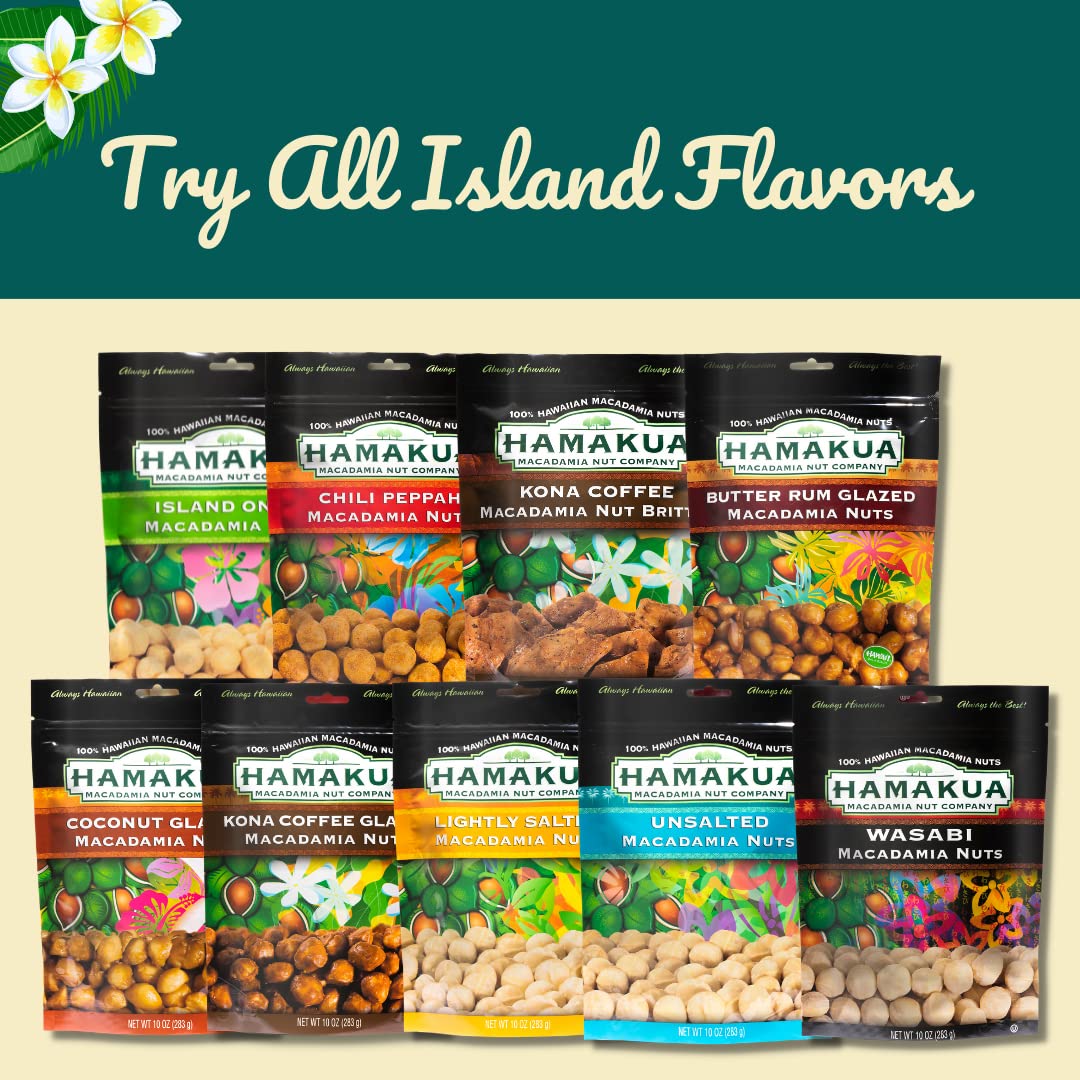 Hamakua Macadamia Nuts - Unsalted Hawaiian Grown Dry Roasted Half and Whole Macadamias without Salt - Natural Eco-Friendly Large Macadamia Nuts (10 oz