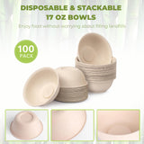 Enviro Safe Home 17 oz Paper Bowls (100 Pack) Disposable Bamboo Bowls - Heavy Duty, Microwavable Oven Safe - Perfect for Salads, Ice Cream, Hot Soups