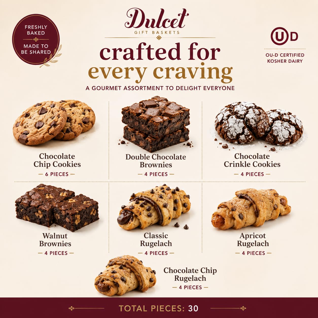 Dulcet Gourmet Cookie & Brownie Gift Basket - Freshly-Baked Bakery Gift Box with Gourmet Treats Assortment - Delicious Baked Treats for Gifting, Movie