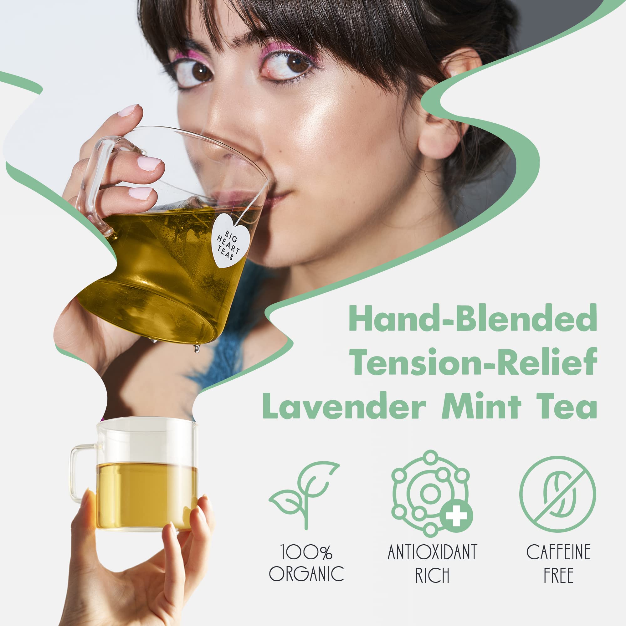 Big Heart Tea Co. Tea Bags - Royal Treatmint Lavender Mint - Certified Organic, Ayurvedic Herbal Decaf Tea in Zero Plastic Sachets - Small Batch