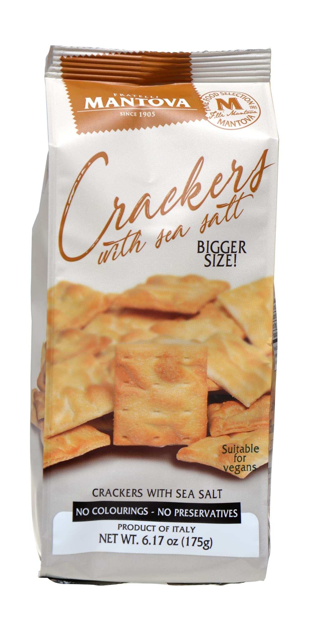 Mantova Crackers with Sea Salt, 6.17 oz. (Pack of 2), Product of Italy, Traditional, Oven-Baked Crackers, All-Natural, Vegan-Friendly, No Artificial