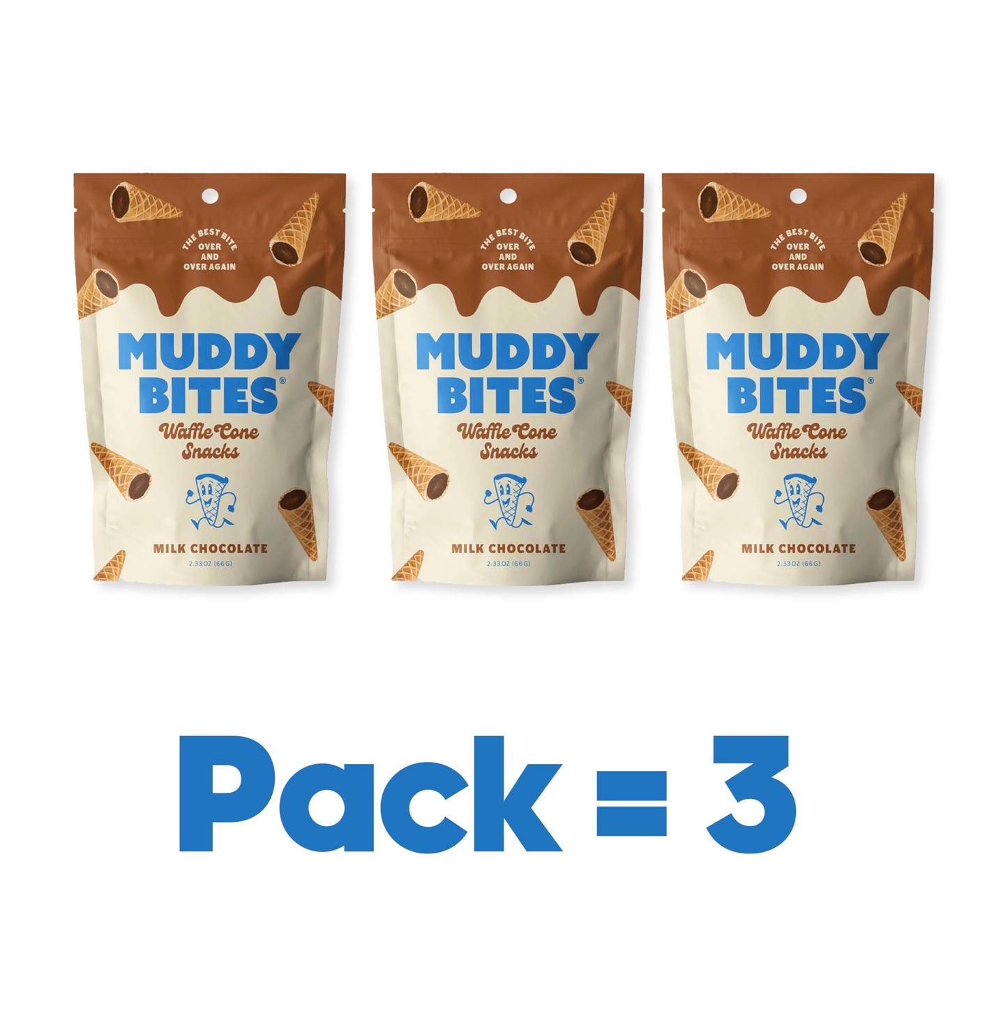 P&V Milk Chocolate Waffle Cone Snacks - 2.33oz Pouch (Pack of 3) | Crunchy Waffle Cone Bites Coated in Smooth Milk Chocolate | Perfect Snack
