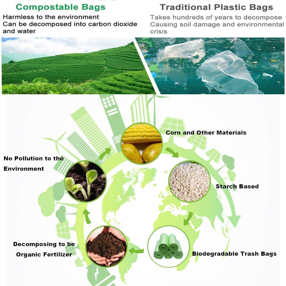 Compostable Trash Bags, 3 Gallon Biodegradable Small Garbage Bags Green Wastebasket Liners for Bathroom Office Home Bins, 100 Counts