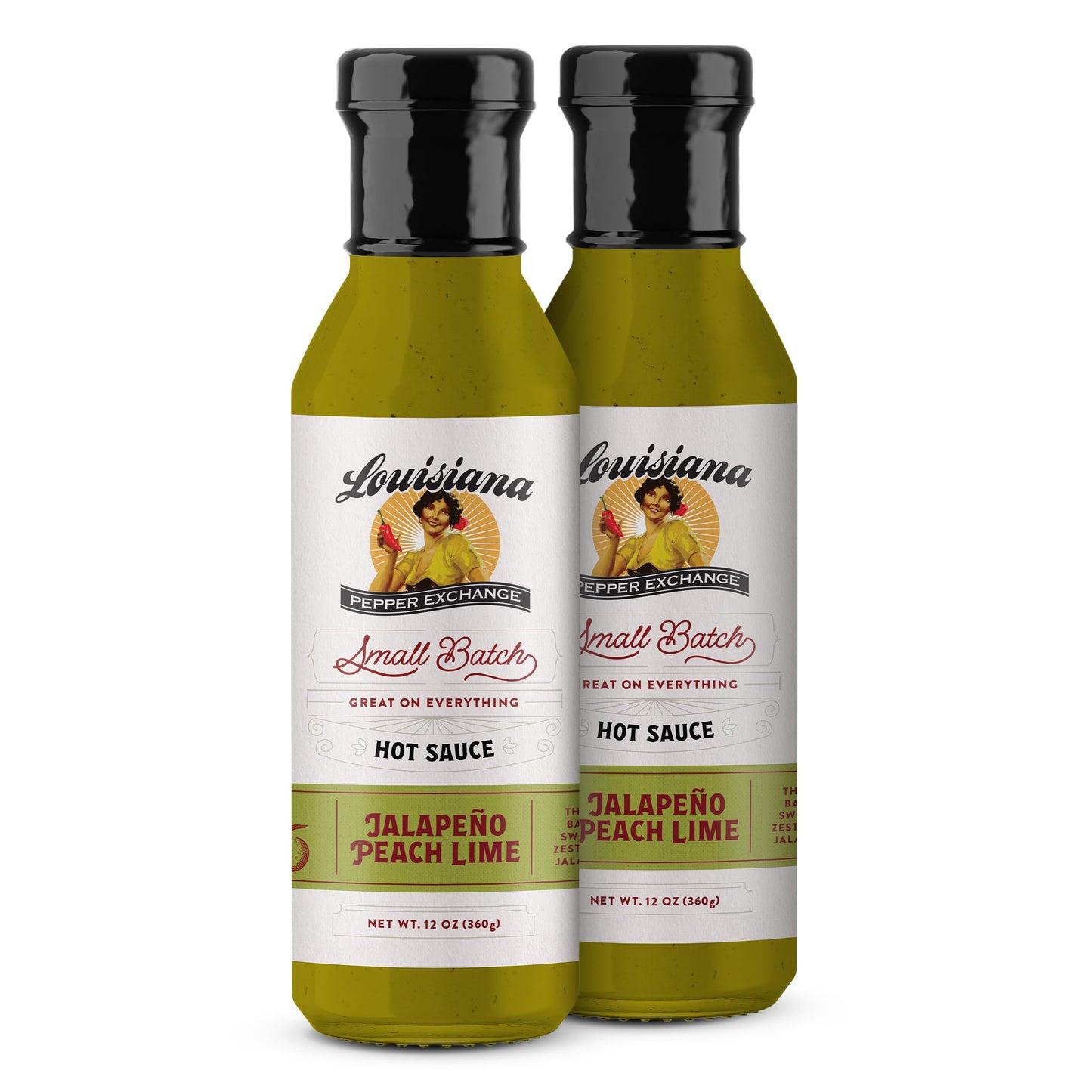 Louisiana Pepper Exchange Peach Jalapeno Lime Hot Sauce, Gluten-Free, 12 Fl Oz, 2-Pack
