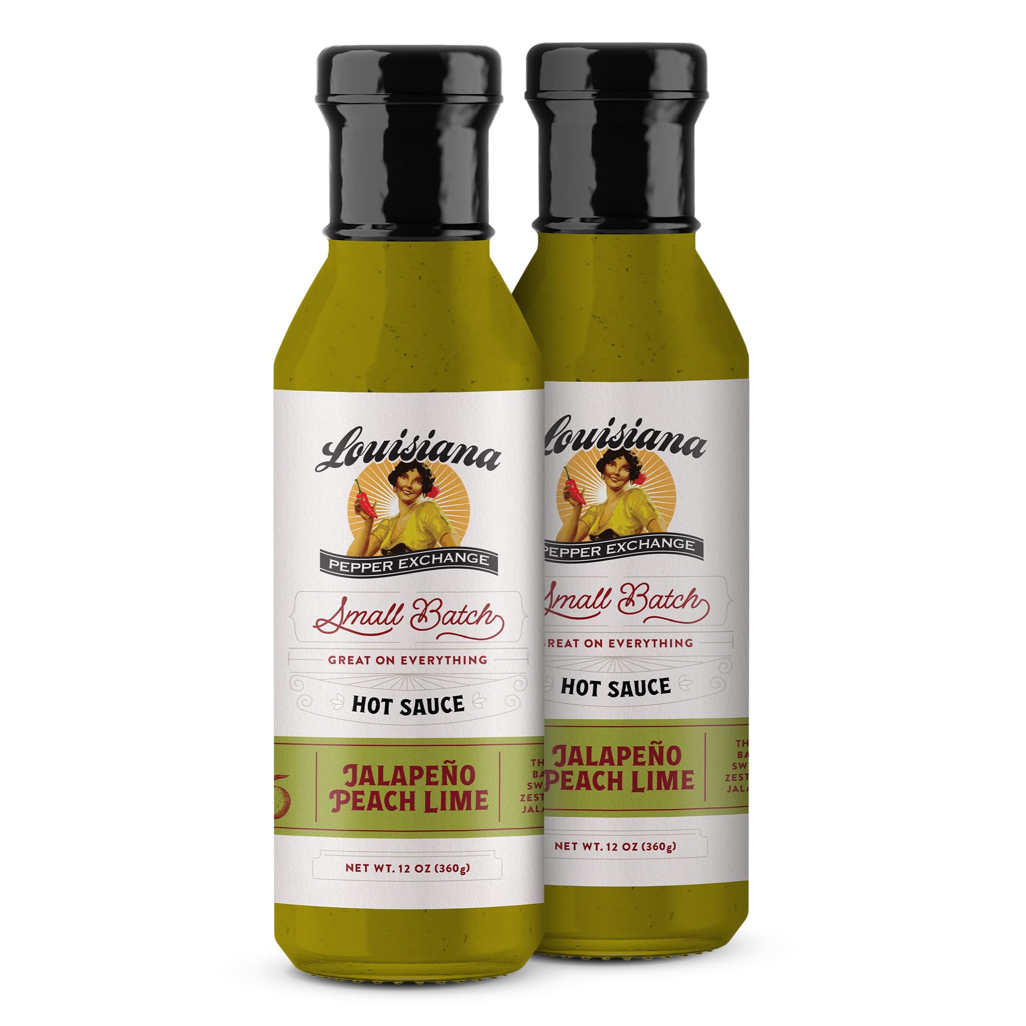 Louisiana Pepper Exchange Peach Jalapeno Lime Hot Sauce, Gluten-Free, 12 Fl Oz, 2-Pack