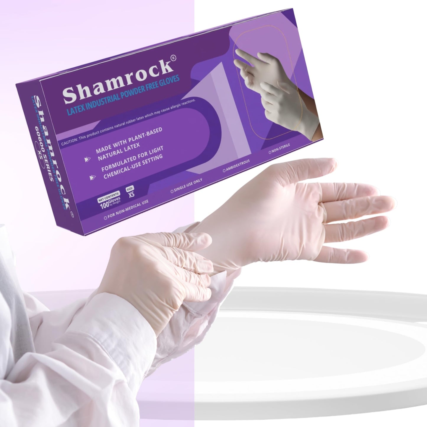 Shamrock Shamock 60603 Series Latex Non-Medical Powder Free Gloves, Large, Manicure, Pedicure, Food Handling, Cleaning (Pack of 100)