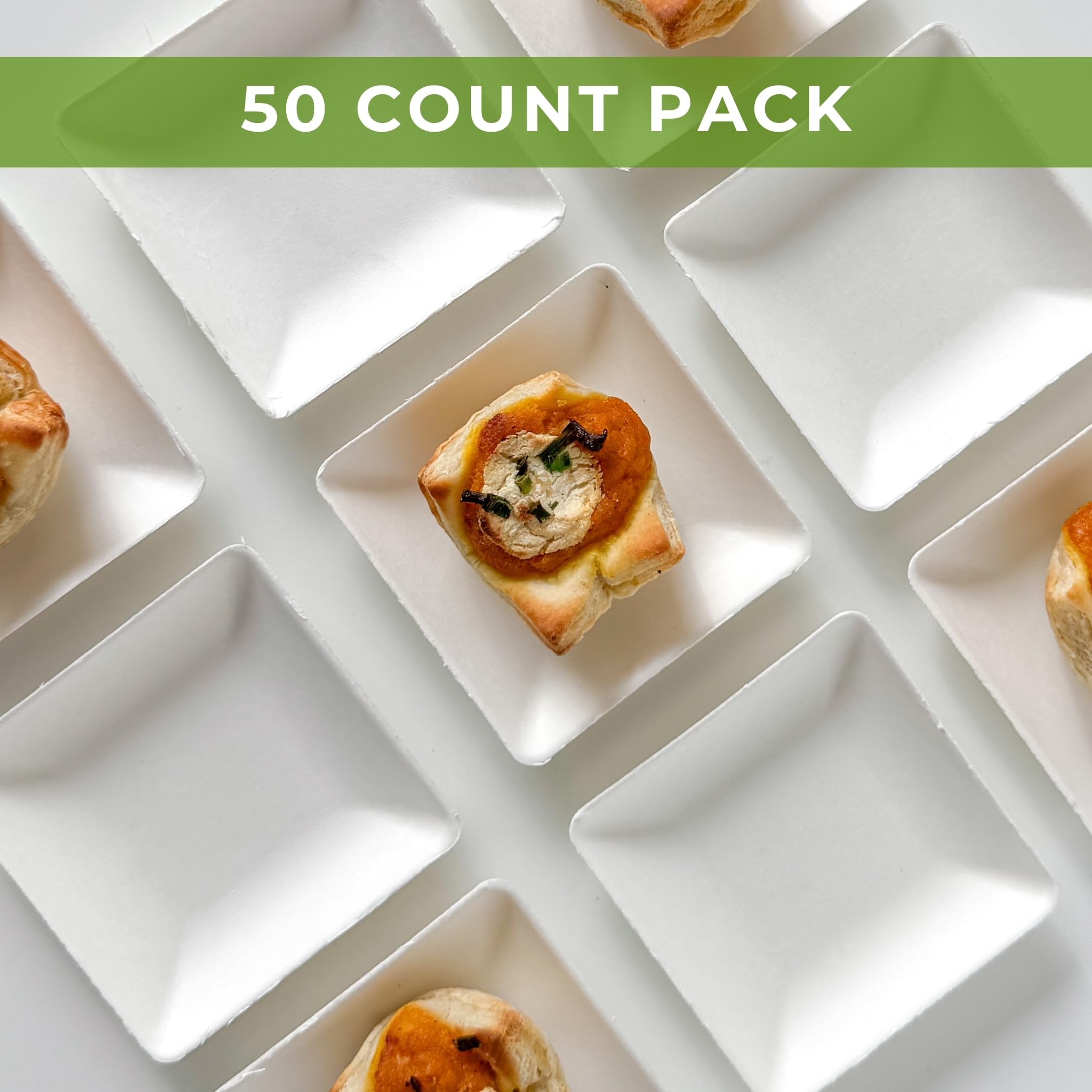 50ct 2.5" Tiny Sugarcane Square Eco-Friendly Disposable Plates Mini Square Plates for Desserts and Appetizers, Sustainable Party Wedding Catering