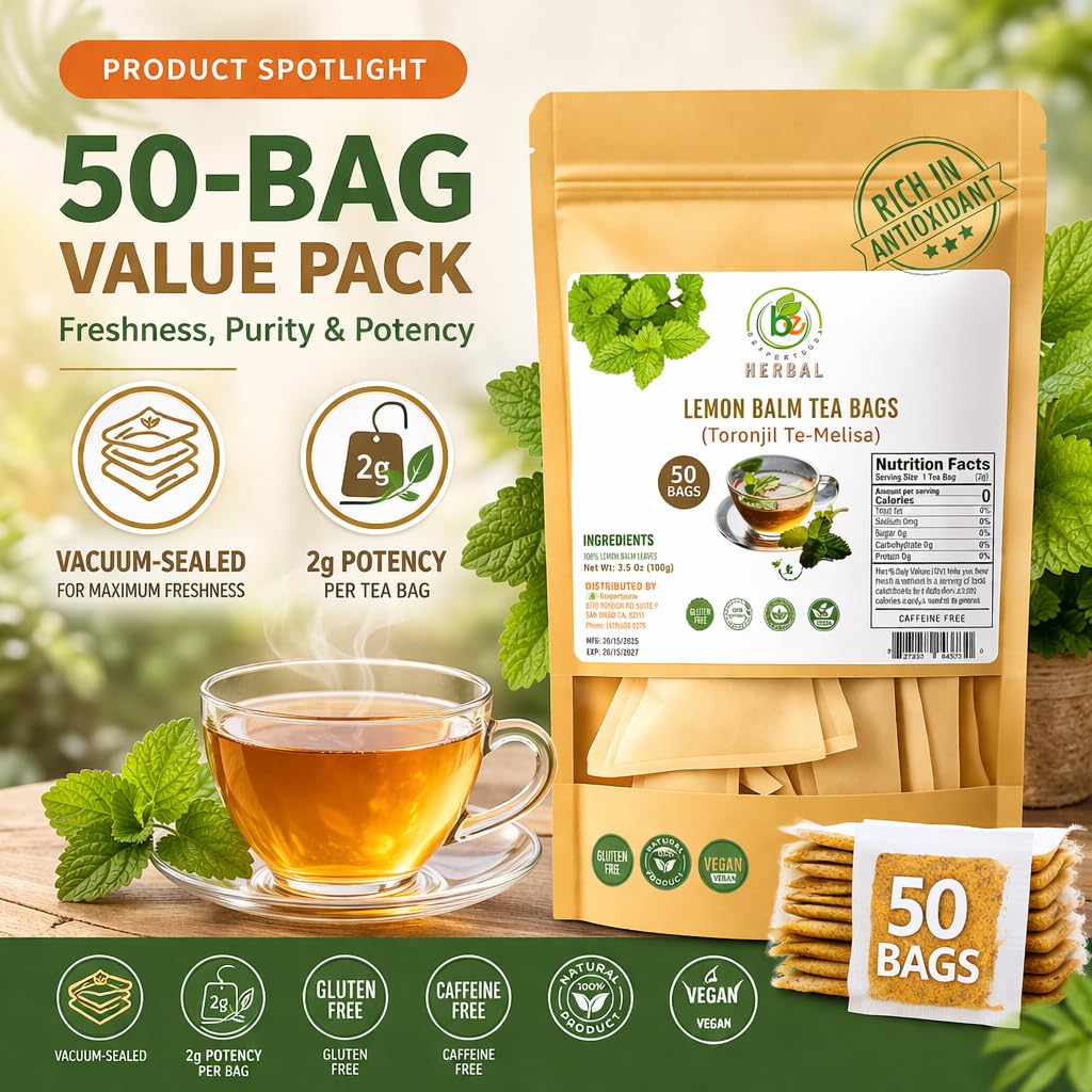 Toronjil (Lemon Balm) Herbal Tea - 50 Bags (2 g Each) - 100% Natural, Vegan, Non-GMO, Sugar-Free, Caffeine-Free - Calming & Antioxidant-Rich Infusion