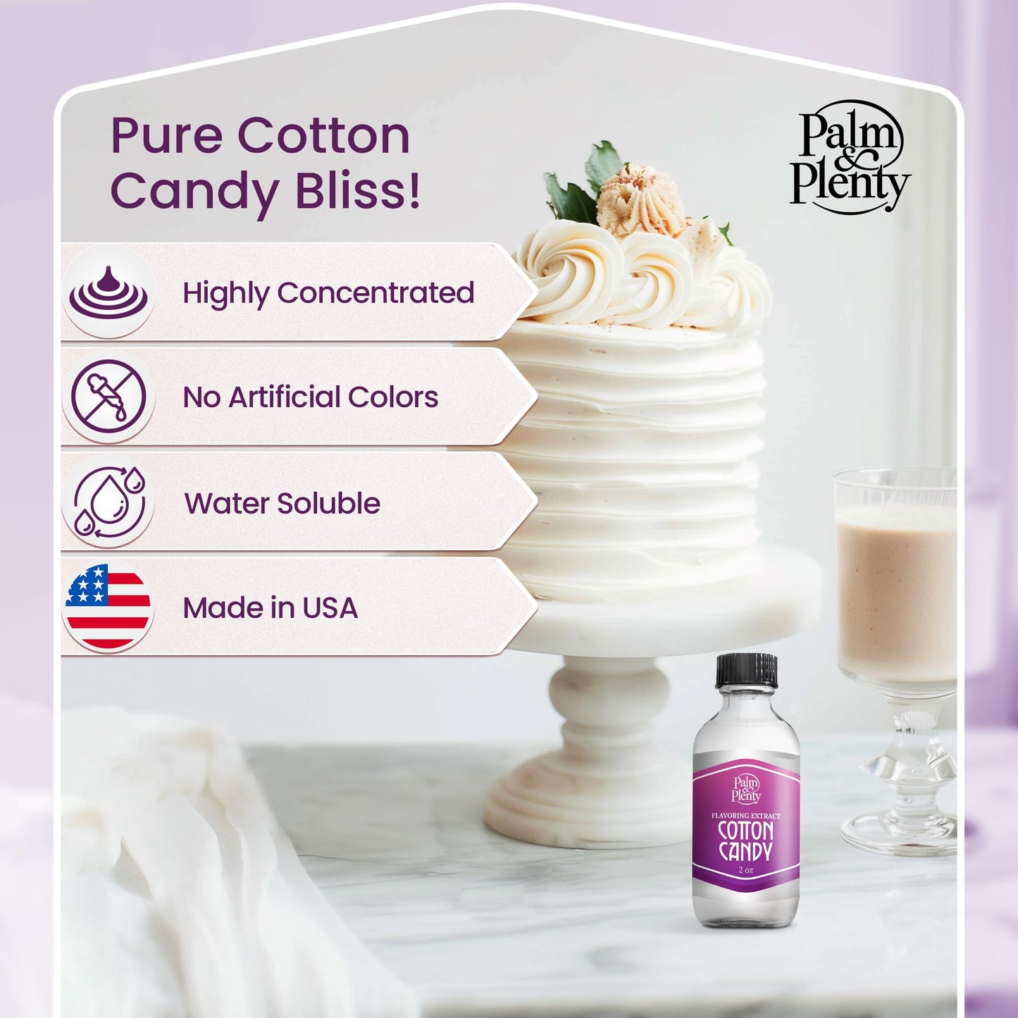 Palm and Plenty Cotton Candy Extract - Flavoring for Candy, Baking, and Drinks - Food-Grade Oil for Baked Goods, Desserts, Frostings, and Fillings