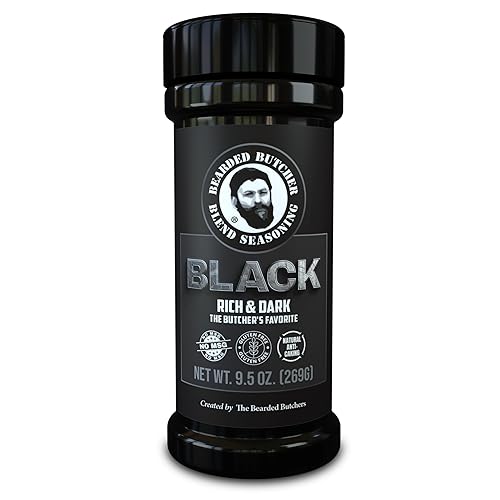 Bearded Butchers Black Blend Seasoning, 9.5 oz Large Shaker - Coffee & Molasses Flavor for Steaks, Brisket, Burgers, Roasts, Game Meats - Gluten-Free