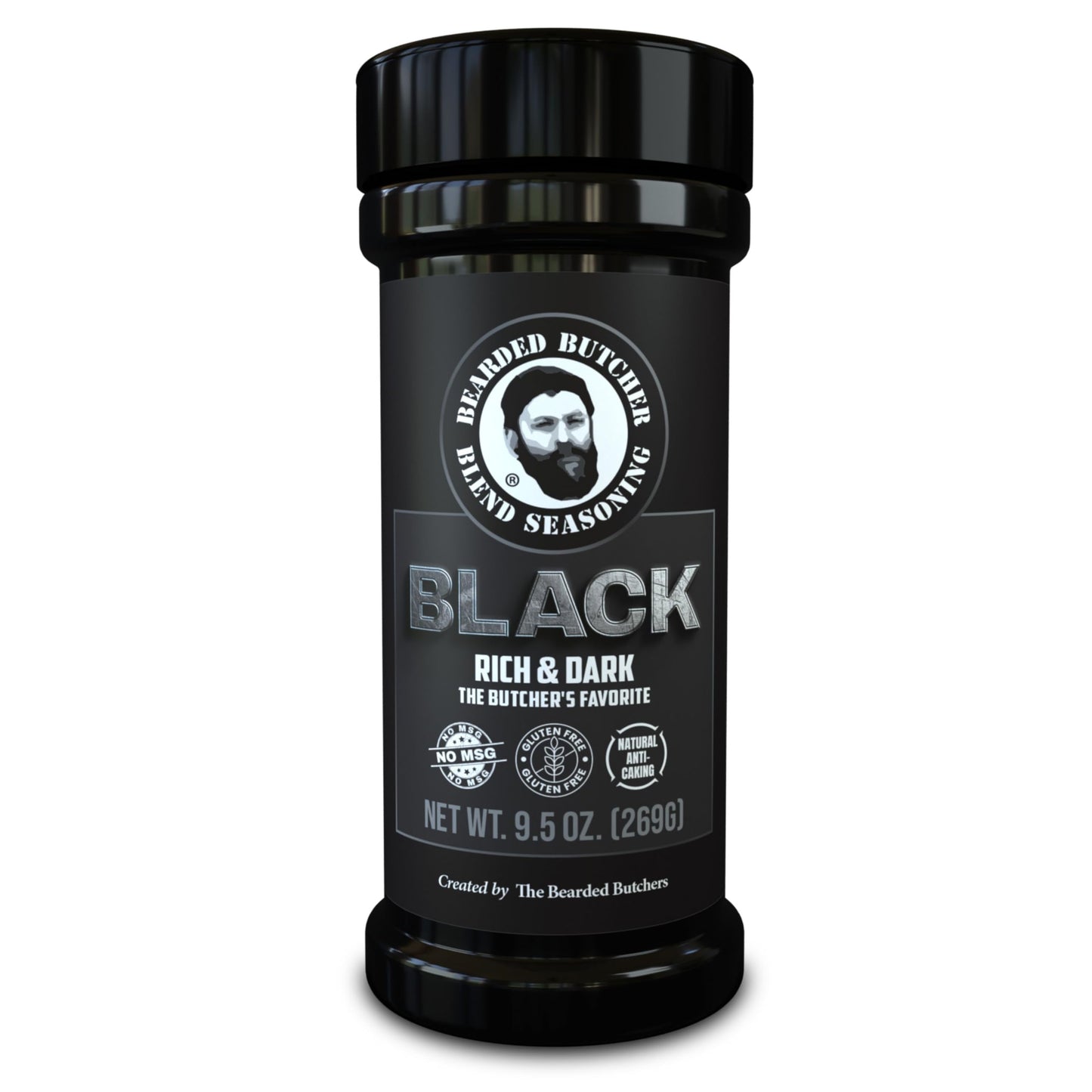 Bearded Butchers Black Blend Seasoning, 9.5 oz Large Shaker - Coffee & Molasses Flavor for Steaks, Brisket, Burgers, Roasts, Game Meats - Gluten-Free