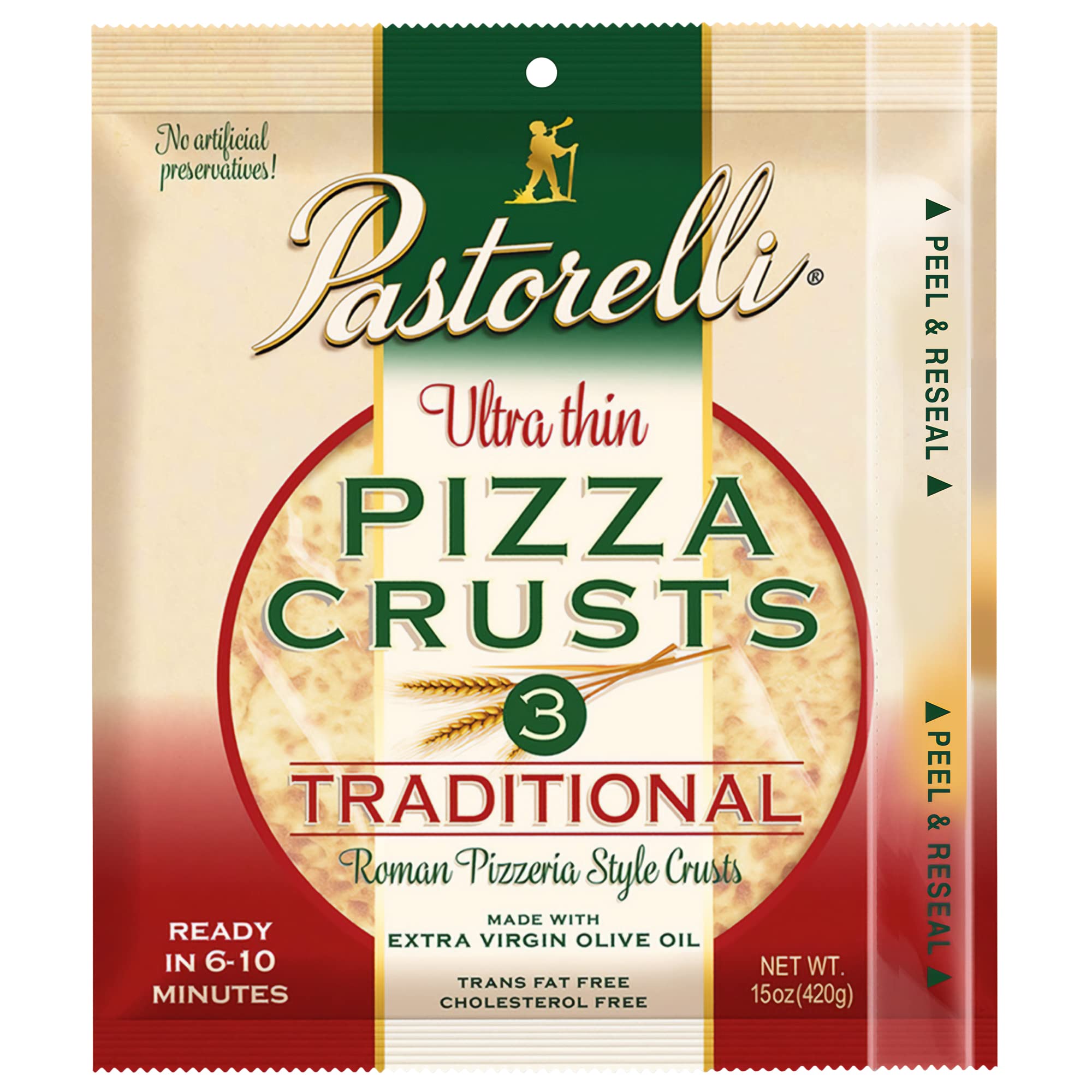 Pastorelli® Traditional Ultra Thin Pizza Crust, Crispy, Pre-made Pizza Base, Low Sodium, 12-inch, 3 Crusts, Pack of 10