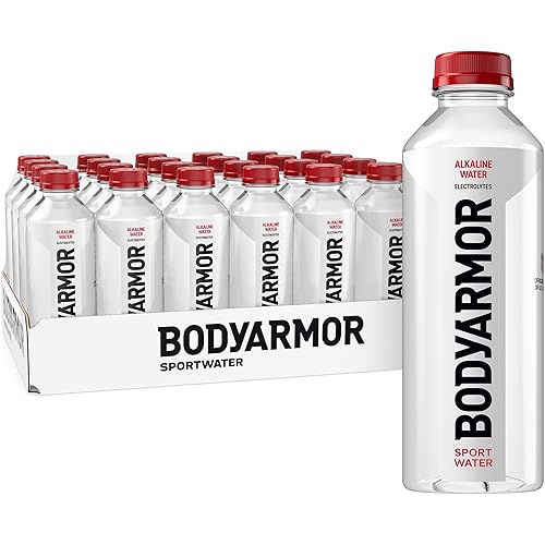 BODYARMOR SportWater Alkaline Water, High Alkaline Bottled Water, pH 9+, 700mL (24 Pack), Refreshing Electrolyte Drink Pack, Wide Mouth Bottle