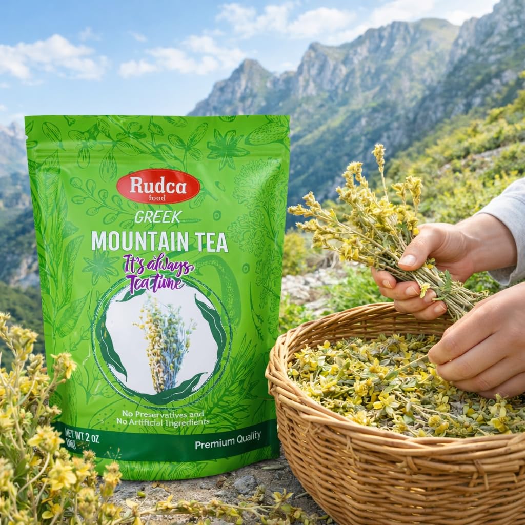 Rudca Food Greek Mountain Tea - Premium Sideritis Raeseri Herbal Tea, 100% Natural, No Preservatives or Artificial Ingredients, Loose Leaf, 2 oz