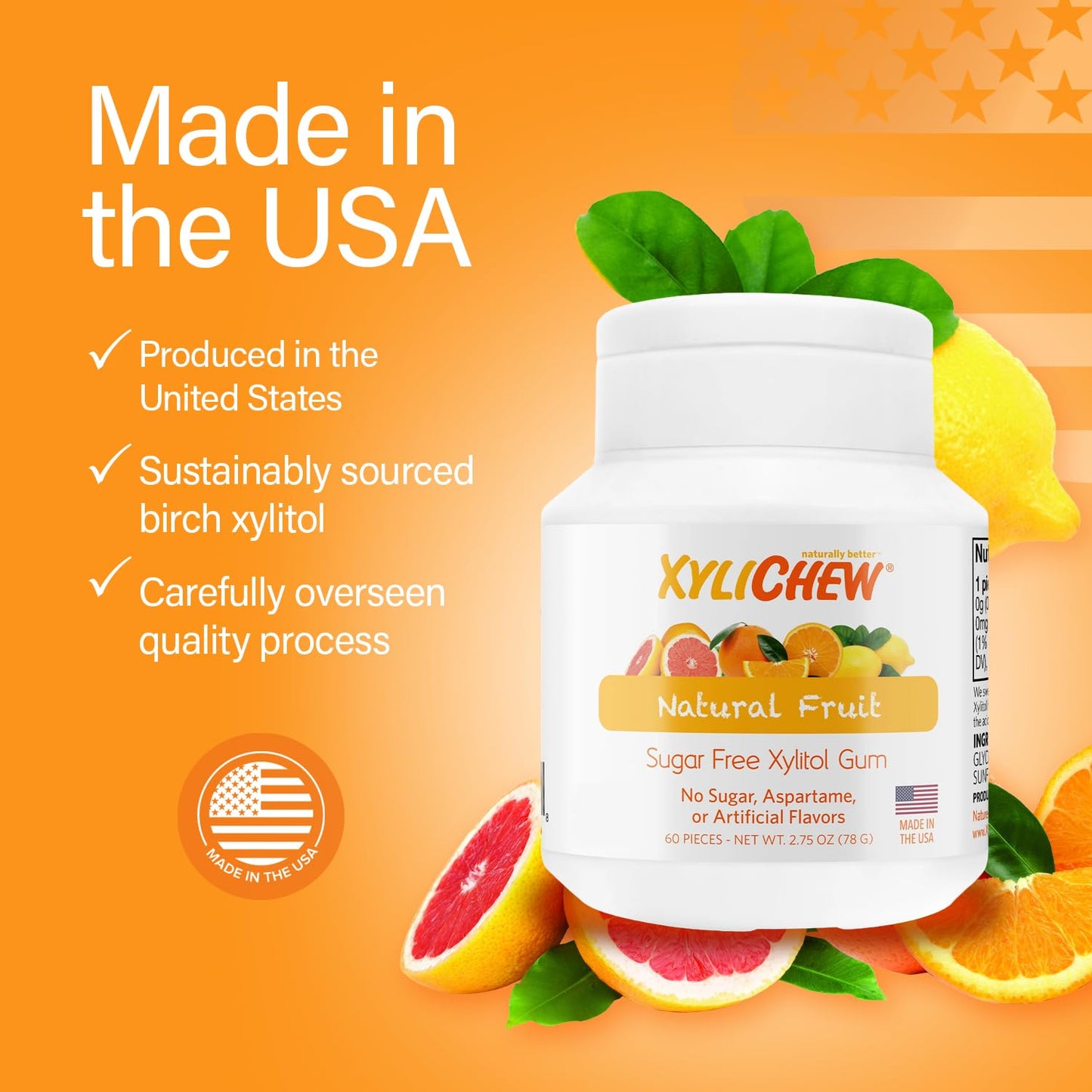 Xylichew Xylitol Gum - Chewing Gum Sugar Free, Aspartame Free, Gluten Free, Keto - Sugarless, Healthy, Natural Oral Care - Relieves Bad Breath and Dry