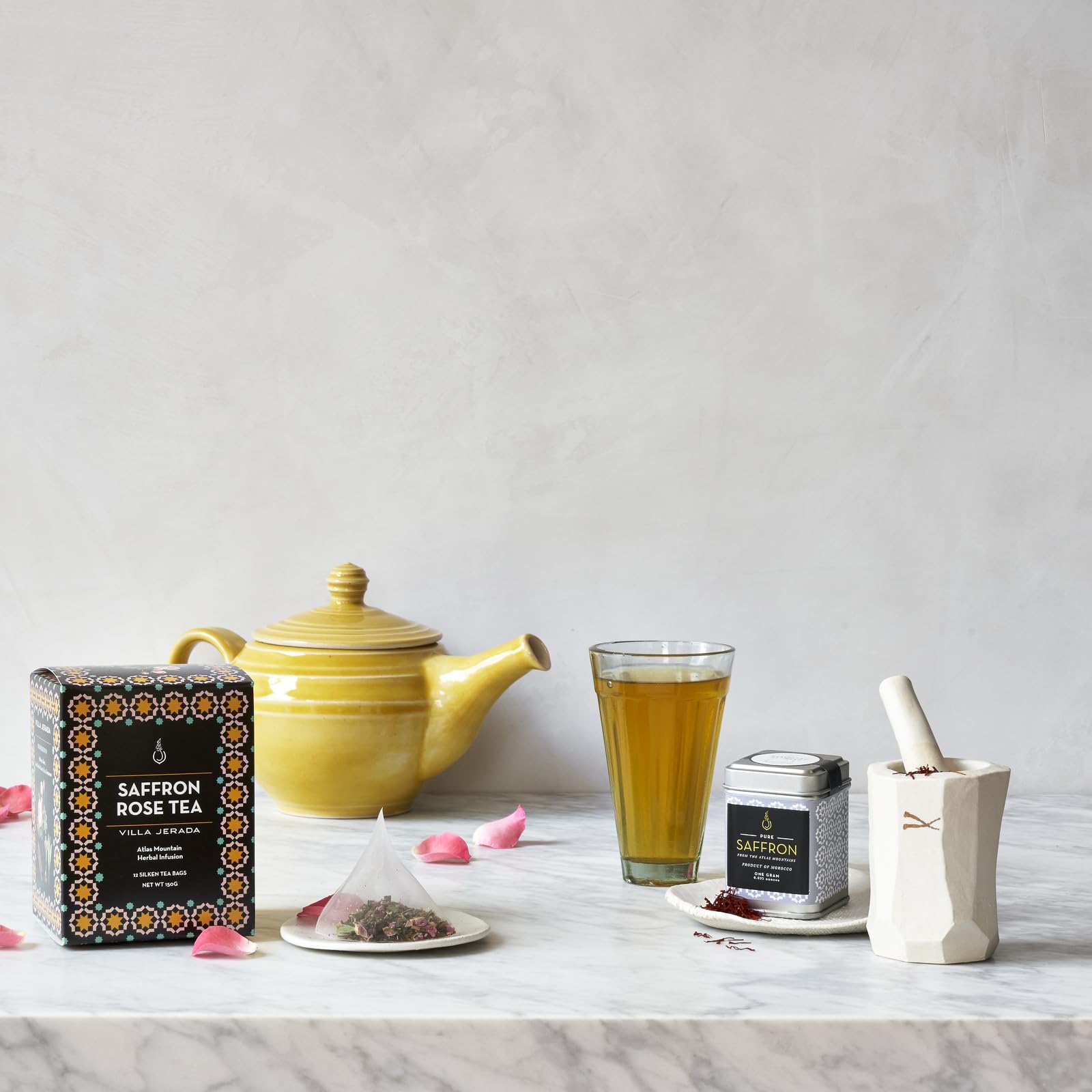 Villa Jerada, Saffron Rose Green Tea - 150g (12 Silken tea bags) - Moroccan saffron (SAFFRON GREEN TEA - 1 BOX)