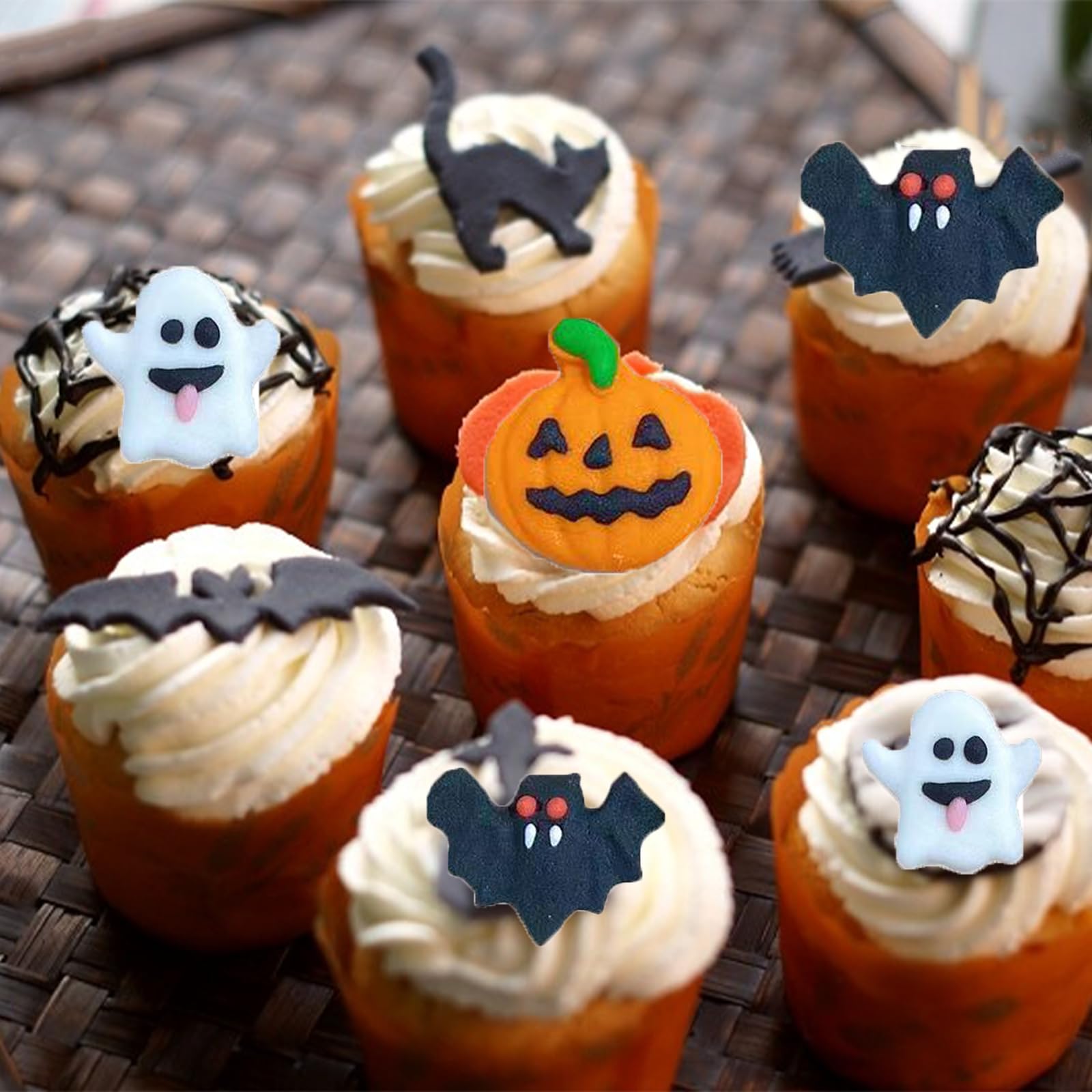 Sentovac 12 Pcs Halloween Icing Decoration Edible Tombstone Pumpkin Ghost Bat Mix Candy Dessert Sprinkles DIY For Cookie Cake Cupcake Topper Icing