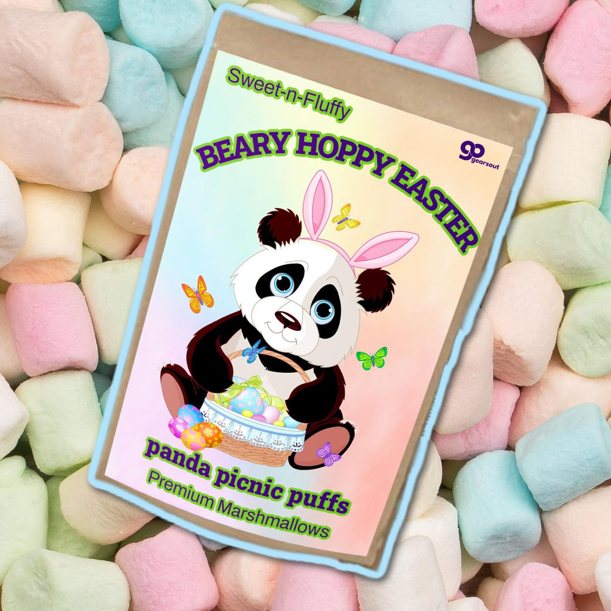 Beary Hoppy Easter Marshmallows Panda Lovers Cute Gifts Easter Basket Filler Premium Pastel Mallows Bear Gift for Kids Butterflies