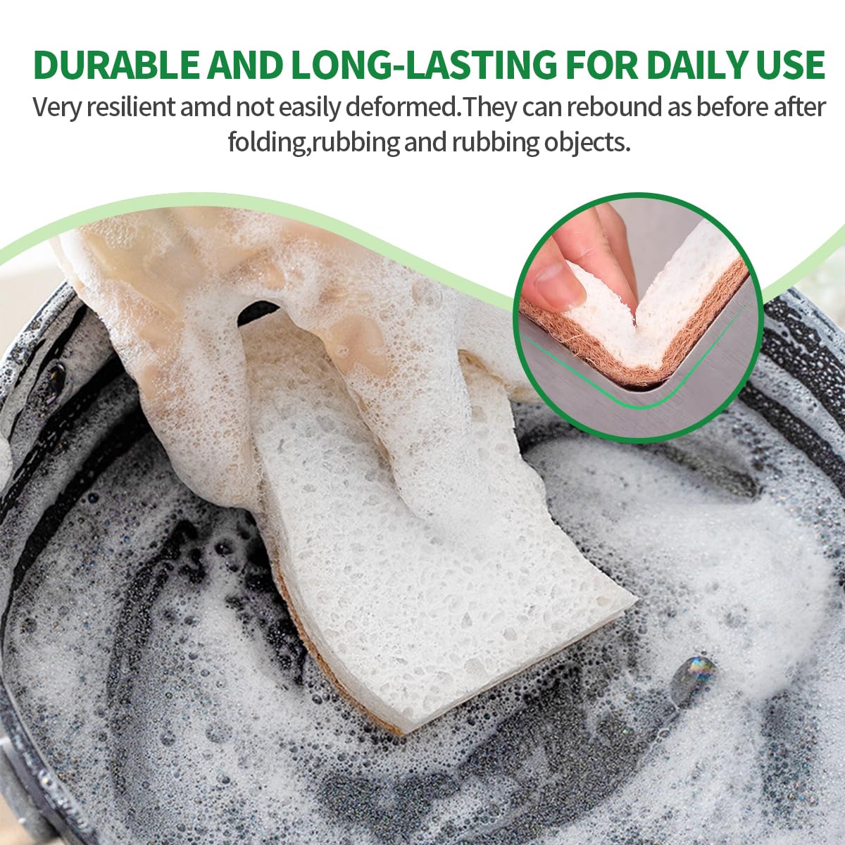 Sponges Kitchen Natural Dish Sponge Plant-Based Biodegradable Compostable Cellulose with Coconut Scrubber Sponge Non Scratch Eco Friendly Kitchen