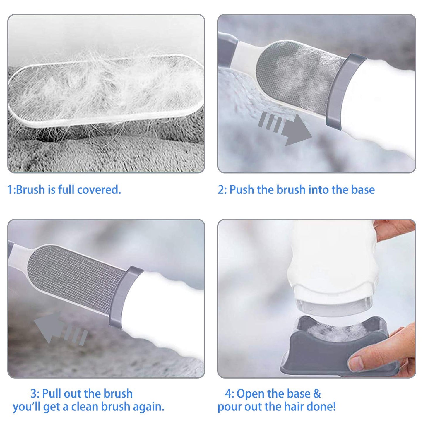 Clorest Pet Hair Remover Brush, Lint Removal Brush with Self-Cleaning Base, Gray