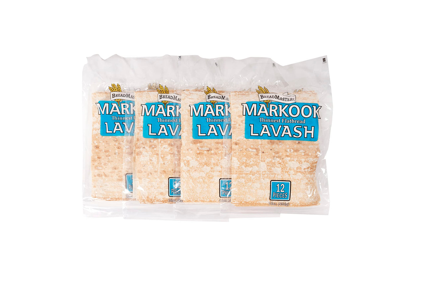 Markook Lavash Thinnest Flat Bread - 4-Pack, 9-Inch x 12-Inch Soft Middle Eastern Bread, 48 Flat Breads, by Breadmasters
