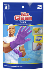 Mr. Clean Duet Reusable Latex Cleaning Gloves with Non-Slip Grip, 2 Pair, Small