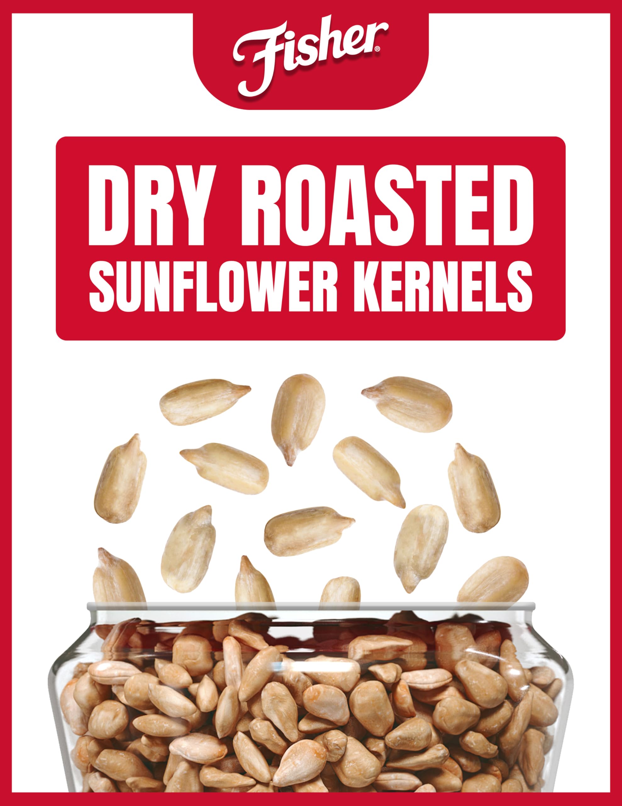 Fisher Dry Roasted Sunflower Seeds Kernels with Sea Salt, 7.25 oz, Sunflower Seeds to Eat, Gluten-Free, No Sugar Added, Crunchy Snacks for Adults