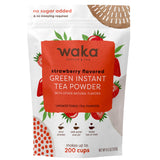 Waka Instant Green Tea Mix, Strawberry Flavored - 100% Tea Leaves, No Additives, Unsweetened Tea Powder in Bulk Pouch - Easy Quick Hot and Iced Teas