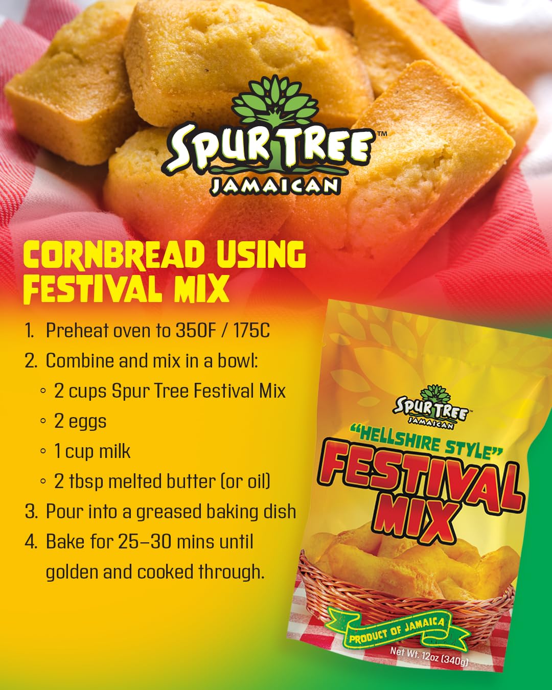Spur Tree Jamaican Hellshire Style Festival Mix - Seasoned Coating for Crispy Flavor - Frying Magic for Deliciously Easy Meals - 12 Oz (2-Pack)