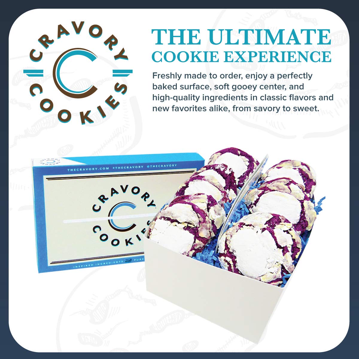 The Cravory: Ube Cookies - 12 cookies, 2.0 oz. each - Individually Wrapped - Baked Fresh - Gourmet Dessert, Snack or Baked Goods - Limited Edition