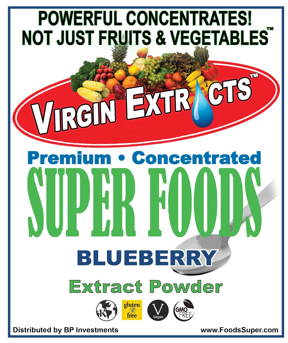 Virgin Extracts (TM) Pure Premium Organic Freeze Dried Blueberry Powder Extract 4:1 Concentrate (4 X Stronger) Superfood 8oz Pouch