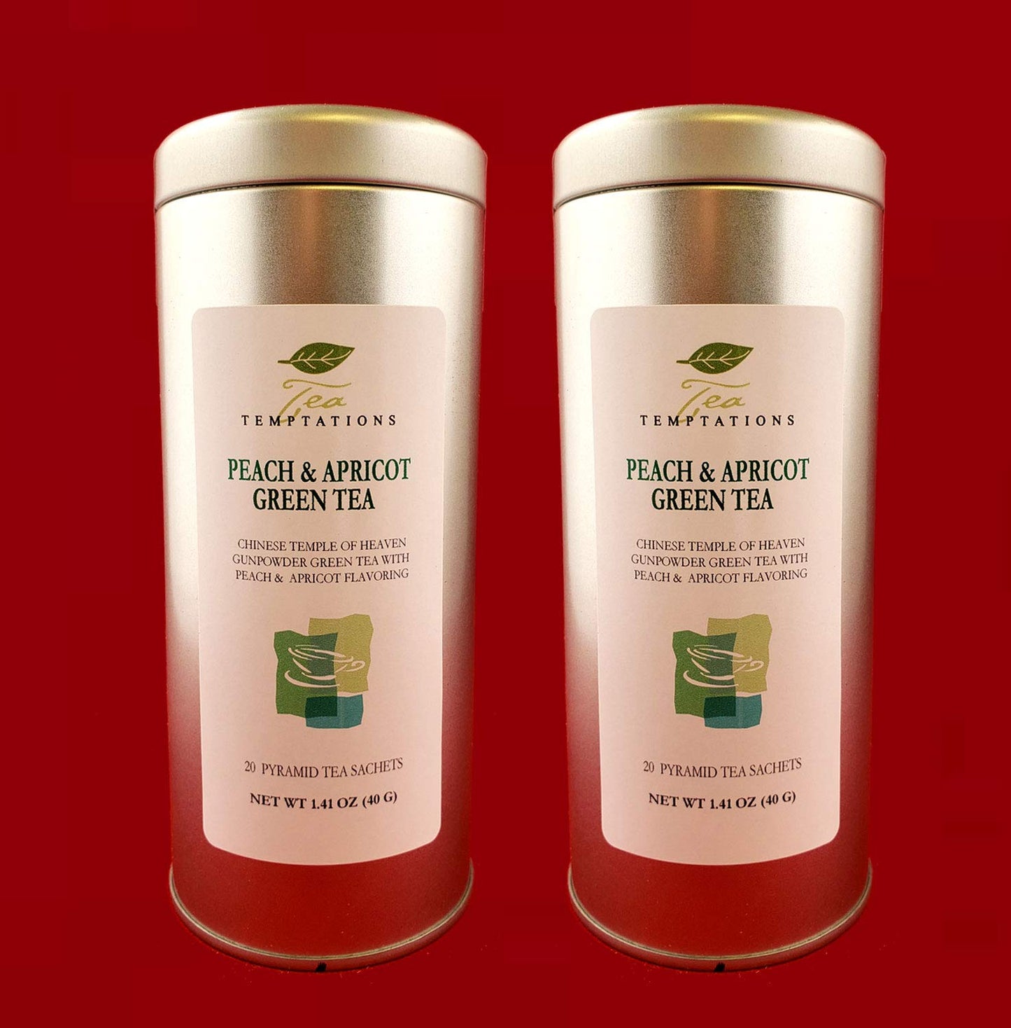Peach and Apricot Green Tea in Pyramid Sachets (2 Pkg Bundle)