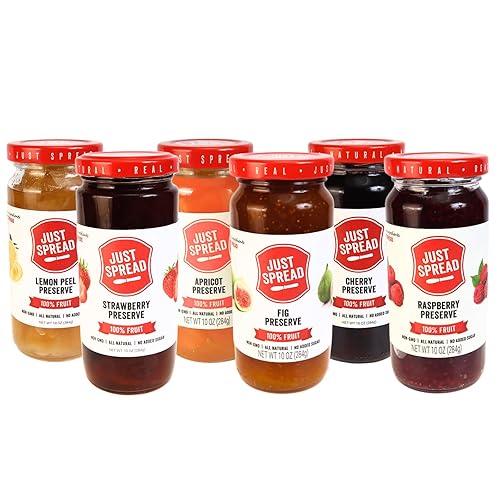 Just Spread 100% Fruit Preserve | Made with Real Fruit Pieces & Only 4 Ingredients | Gluten Free, Vegan, Non GMO, No Added Sugar | 10oz, 6 Pack (6