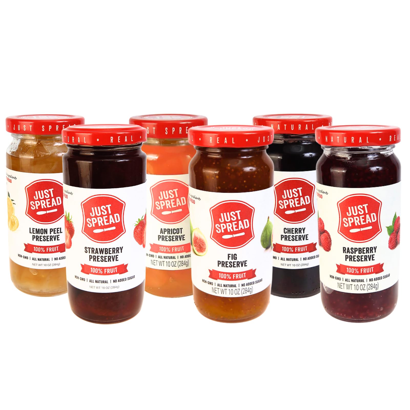 Just Spread 100% Fruit Preserve | Made with Real Fruit Pieces & Only 4 Ingredients | Gluten Free, Vegan, Non GMO, No Added Sugar | 10oz, 6 Pack (6