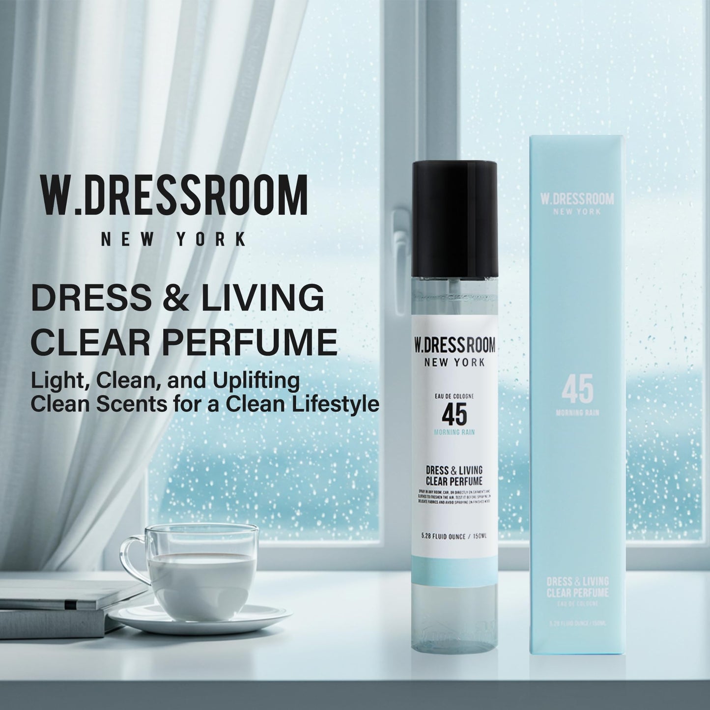 W.Dressroom No.45 Morning Rain Dress & Living Clear Perfume (5.28 oz) - Fresh Scent for Clothes, Fabrics, Carpets & Rooms, Natural Odor Eliminator