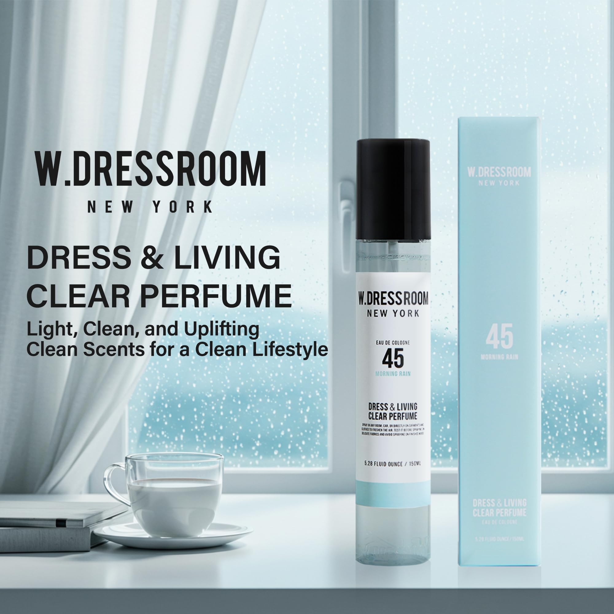W.Dressroom No.45 Morning Rain Dress & Living Clear Perfume (5.28 oz) - Fresh Scent for Clothes, Fabrics, Carpets & Rooms, Natural Odor Eliminator